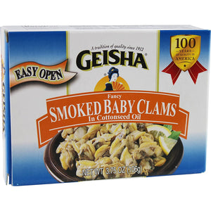 Geisha Smoked Baby Clams In Sunflower Oil 3.75 oz